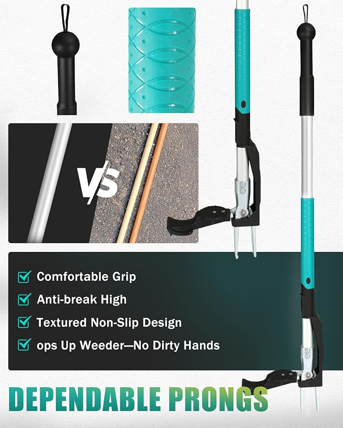 Breeze Touch 39" Weed Pulling Tool, 4-Claw Detachable Weed Puller Tool with Long Handle Adjustable, Heavy Duty Stand Up Weeder Weeding Tool for Lawn, Yard, Garden, Dandelion Picker, Weed Remover