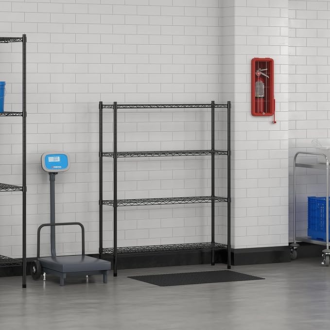 Commercial NSF Listed Black Epoxy Stationary Wire Shelving Kit 12" x 42" x 54", with 4 Shelves Perfect for Warehouse, Walk-in Refrigerator, Freezer, Grocery Store, Restaurant, Dishroom