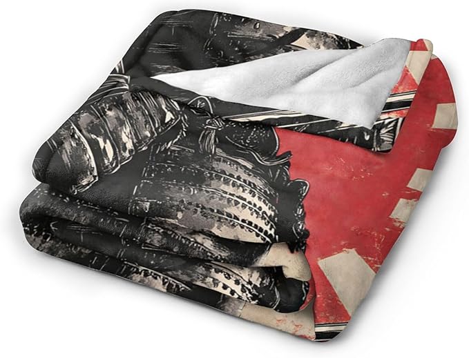 Japanese Samurai Throw Blanket Asian Warrior Flannel Blankets Japan Bushido Fuzzy Plush Super Soft Cozy Warm Decor Gifts for Boys Girls Kids Adults Men Women 40" x 50"