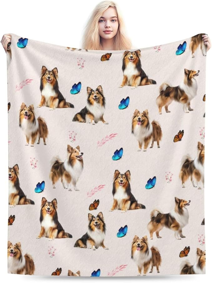 Sheltie Shetland Sheepdog Throw Blanket Dogs Lover Flannel Blankets Plush Super Soft Cozy Warm Decor Gifts for Boys Girls Kids Adults Men Women 40" x 50"