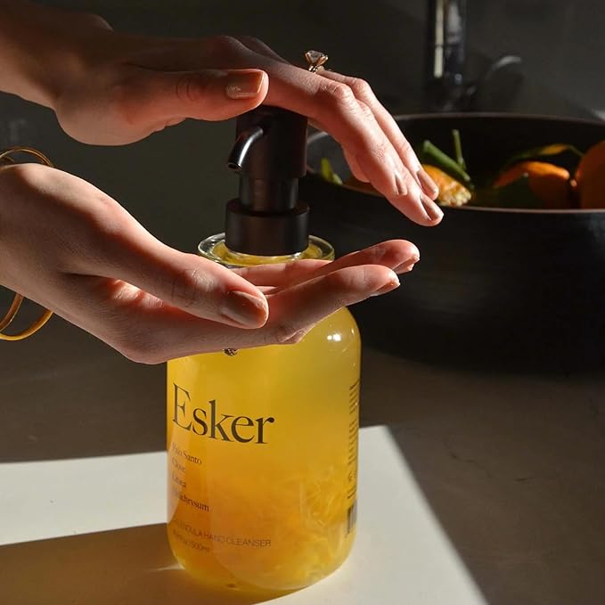 ESKER Calendula Hand Cleanser – Luxury Plant-Based Foaming Hand Wash | Calendula & Essential Oils in Reusable Glass Bottle – Plant-Based • Cruelty-Free • Sulfate-Free • 16.9 fl oz