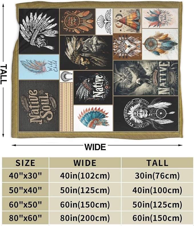 Native American Throw Blanket Southwest American Blankets Fleece Plush Flannel Super Soft Cozy Warm Lightweight Indian Decor Gifts for Boys Girls Kids Adults Men Women 40" x 50"