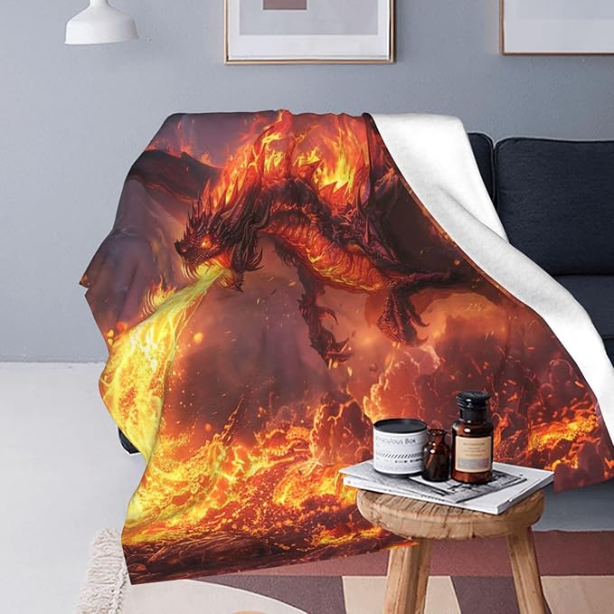 Dragon Blanket Fire Dragon Decor Throw Blanket Cozy Plush Flannel Fleece Warm Soft Lightweight Fuzzy Blanket Dragon Lovers Gifts for Boys Girls Teens Women for Bed Sofa Couch 40"X50"