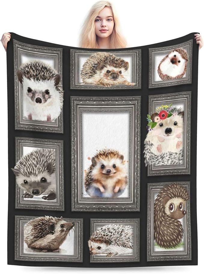 Cute Hedgehog Soft Cozy Flannel Fleece Throw Blanket - Animal Decor, Warm & Lightweight, Plush Bedding, Gifts for Girls, Boys, Adults, Kids, Women, Bed & Travel - 50"x60"
