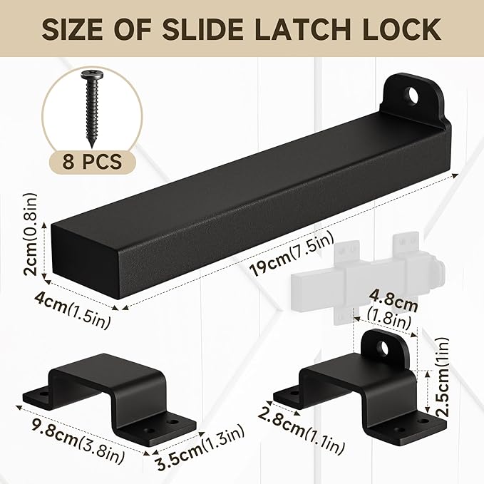 Slide Gate Latch, Door Latch with Padlock Hole, Adjustable Latch Lock,Fit for Wooden Fences, Barn Door,Fence Gate,Courtyard,Shed Lock, Cabinet,Cottages Farmhouse, Outdoor and Interior Doors-2Packs