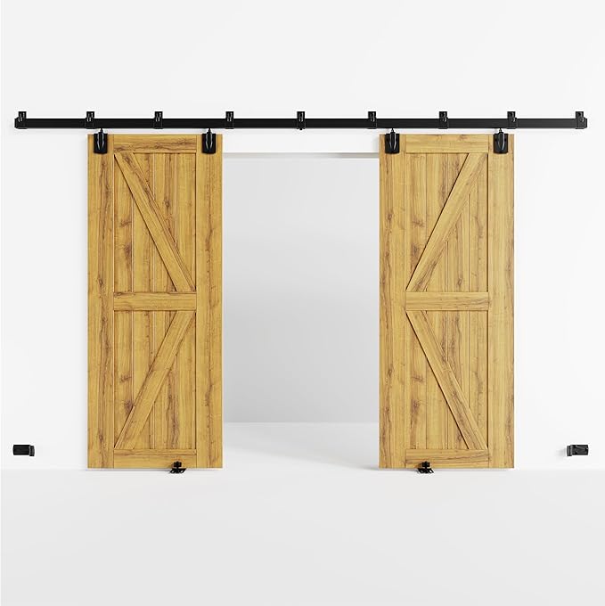 SMARTSTANDARD 10FT Box Rail Hardware - Exterior Barn Door Hardware Kit,Sliding Barn Door Hardware,Heavy Duty Wall Mount Kit,Fit Indoor and Exterior Door,Easy to Install(Widest to 60" Wide Door)
