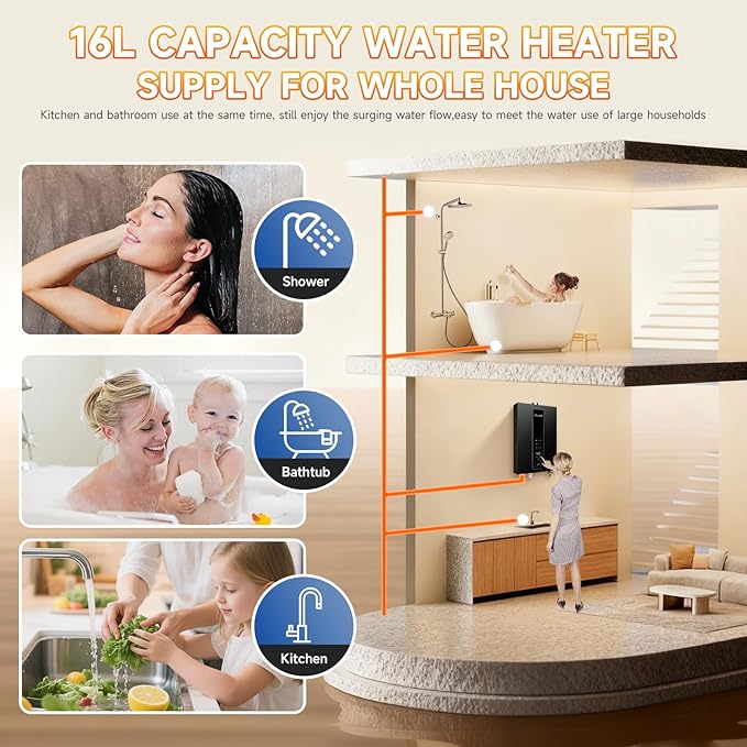 Natural Gas Tankless Water Heater, 4.21GPM 16L Indoor,Constant propane water heater,Instant Hot Natural Gas Water Heater with Fahrenheit Digital Display,Multi-Protection
