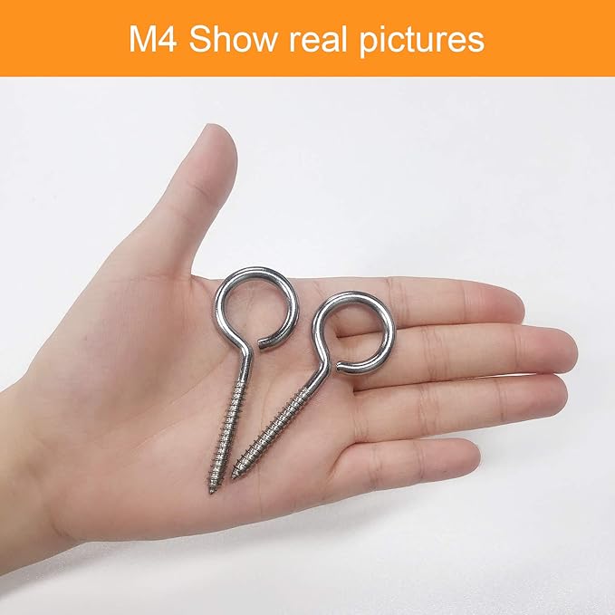 Pack of 20 Metal Hook Heavy-Duty Eye Screws, 304 Stainless Steel Screw Hooks, self-Tapping Eye Ring Bolt Hooks, Wood Terminal Eye Hole Hooks, Pendant Lights Wires, Strong Indoor