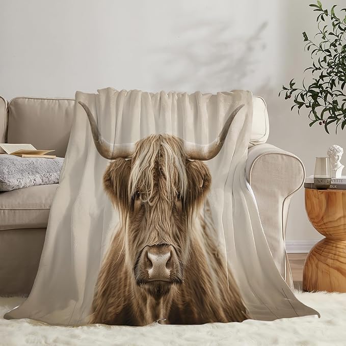 Highland Cow Blanket Gifts for Girls Boys Longhorn Cattle Throw Blankets Cozy Plush Fleece Western Decor Flannel Fuzzy for Women Men 80"X60"