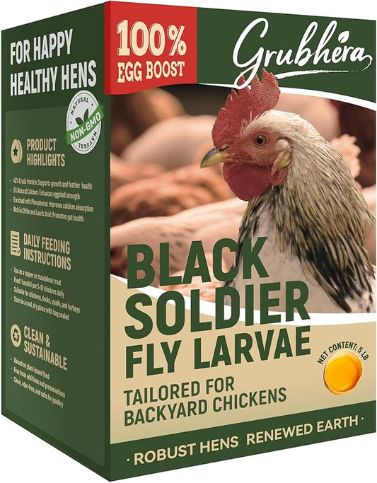 5 LB Dried Black Soldier Fly Larvae for Chickens, High Protein Chicken Feed with More Calcium Than Mealworms, Non-GMO Natural BSFL Treats for Laying Hens, Ducks, Quail, Birds & Reptiles
