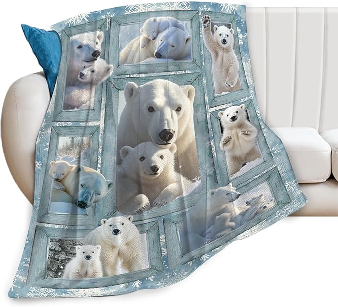 Polar Bear Blanket Gifts for Girls Boys Snowflakes Throw Blankets Cozy Plush Fleece Flannel Fuzzy for Women Men Decor 60"X50"