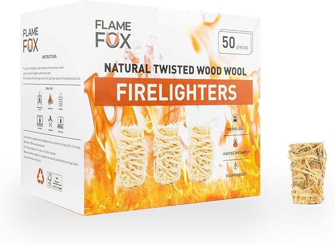 FlameFox Natural Fire Starters – 100 Pack Wood Wool Tumbleweeds | Eco-Friendly, Odorless, Long-Burning | Perfect for BBQ, Fireplace, Campfire & Grill