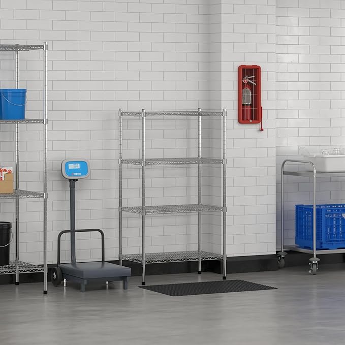 Commercial NSF Listed Chrome Stationary Wire Shelving Kit 18" x 30" x 54", with 4 Shelves Perfect for Warehouse, Walk-in Refrigerator, Freezer, Grocery Store, Restaurant, Dishroom