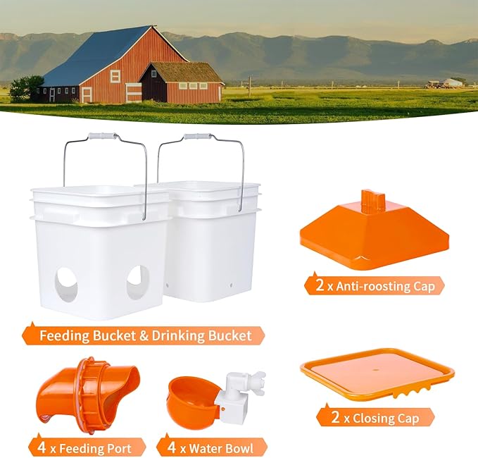20 Pounds Chicken Feeder and 3 Gallon Chicken Waterer,High-Capacity Hanging Chicken Feeder and Waterer Set for up to 20 Chicks/15 Adult Chickens(Orange)