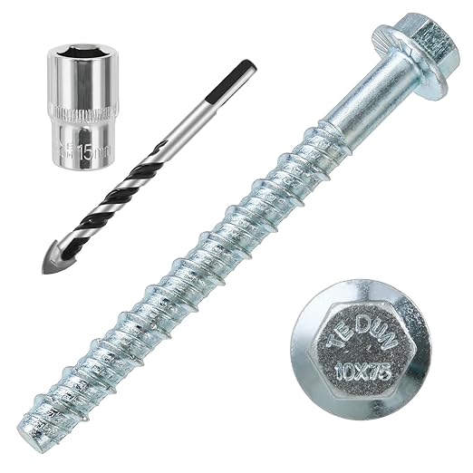 3/8 x 5 25pcs Concrete Screws, Nickel Plated Concrete Screw Drill Bit Set for Anchoring Masonry, Brick or Concrete Block (25pcs)