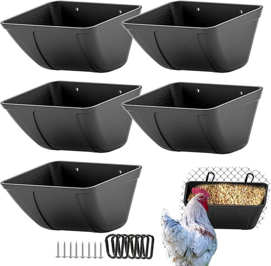 Hanging Chicken Feeder Trough for Goat Sheep Deer Poultry Duck Chicken Fence Feeder Livestock Feeding Container Goats Supplies Feeders Waterer Bucket (Matte Black)