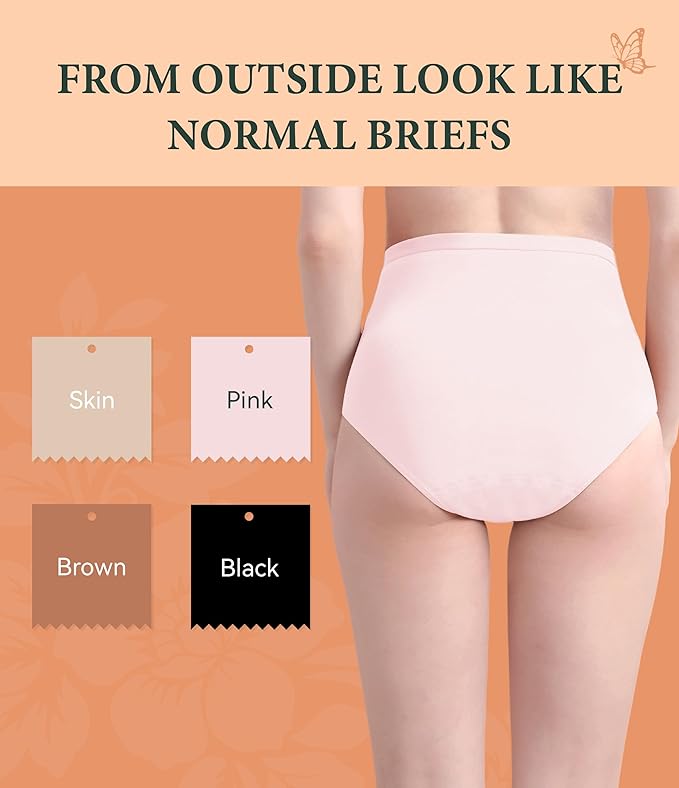 Womens Washable Incontinence Underwear Bladder Leak Proof Odor Control Briefs 56 ml Absorbency Panties 3 Pack (Skin-Brown-Pink, M)