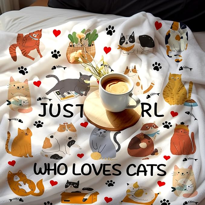Cat Blanket Gifts for Women Girls Cat Lovers Soft Lightweight Cats Throw Blanket for Travelling Camping Sofa Living Room 60"X50"