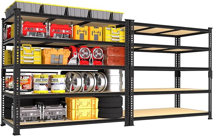 PrimeZone Heavy Duty Garage Storage Shelves - 48" W X 24" D X 72" H Adjustable Metal Shelving Unit, 5 Tier Industrial Shelves for Storage Standing Utility Rack for Warehouse, Basement, Black, 2 Pack