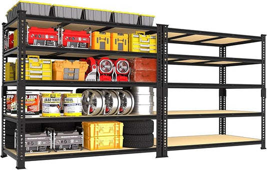 PrimeZone Heavy Duty Garage Storage Shelves - 48" W X 24" D X 72" H Adjustable Metal Shelving Unit, 5 Tier Industrial Shelves for Storage Standing Utility Rack for Warehouse, Basement, Black, 2 Pack