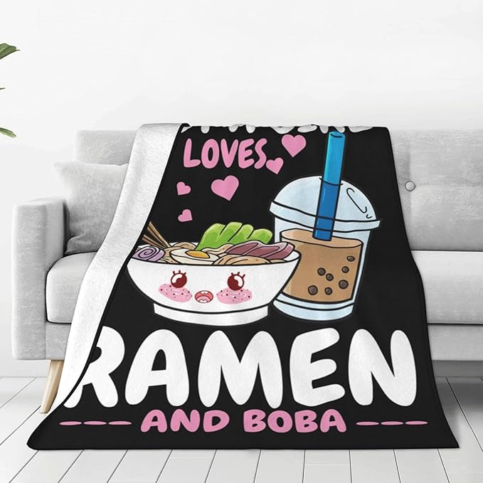 Ramen Blanket Just A Girl Who Loves Ramen and Boba Throw Blanket Super Warm Soft Plush Lightweight Fleece Flannel Ramen Noodles Blanket Gifts for Girls Baby Kids Women for Sofa Couch Bedding 40"X50"