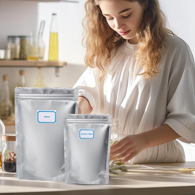 60pcs 1 Quart Mylar Bags for Food Storage - ExtraThick 10 Mil - Smell Proof Mylar bags 1 Quart - Stand-Up Zipper Pouches 7x10 Inch - Small Mylar Bags Food Container Sets - Heat Sealable