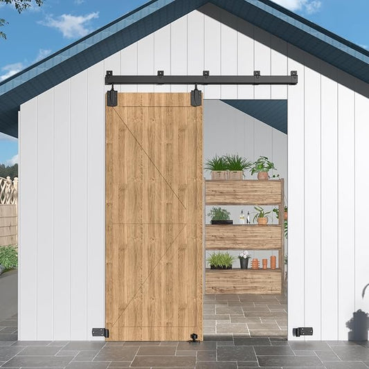 5FT Heavy Duty Exterior Box Rail Sliding Barn Door Hardware Kit, Black, 450 lbs Capacity