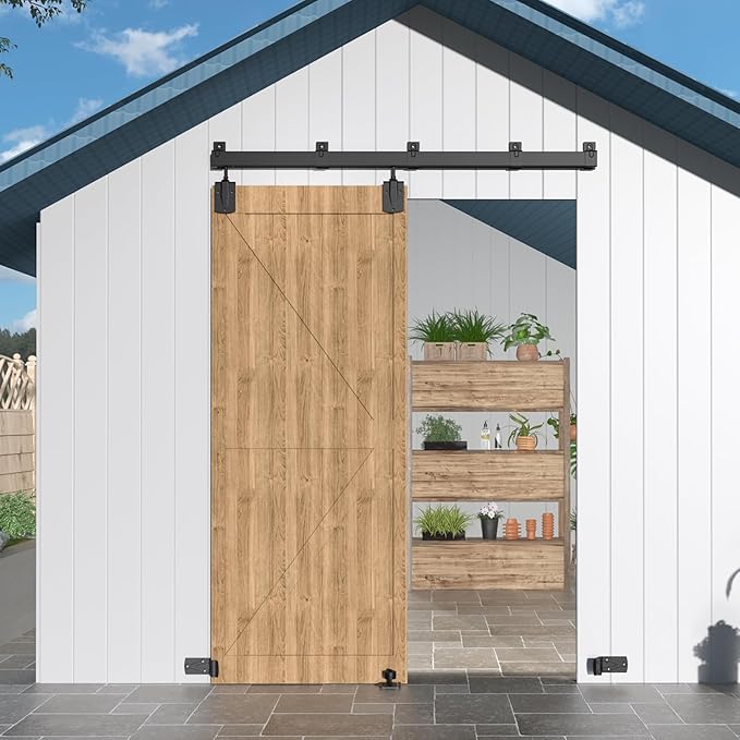 6FT Heavy Duty Exterior Barn Door Hardware Kit, BarnBase Box Rail Door Hardware kit, Outdoor Barn Door Hardware Kit for 1 Door(Door not Include), 450 lbs Capacity, Black