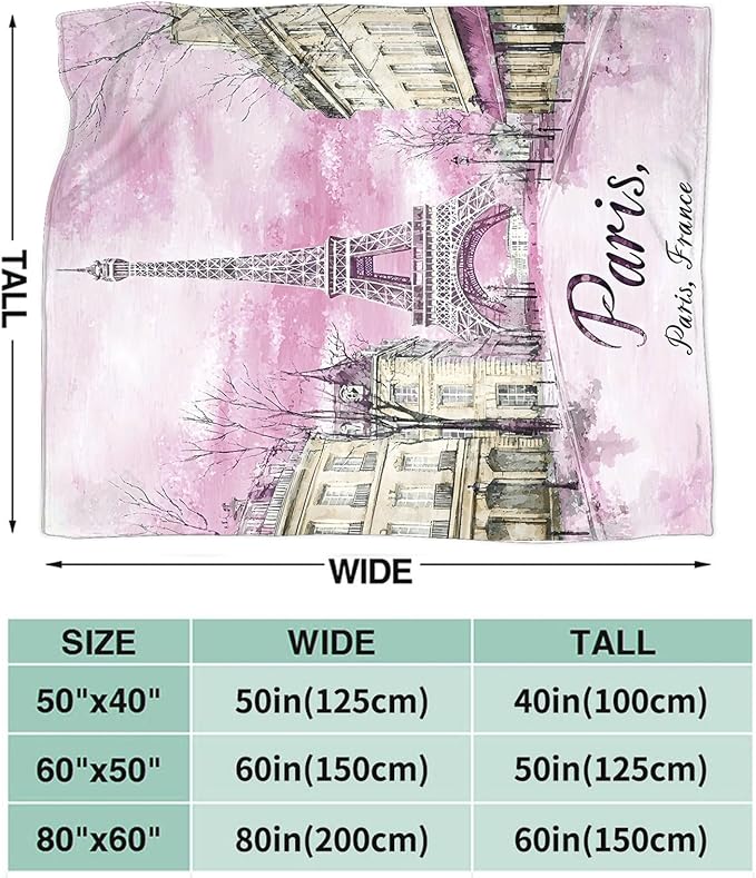 Tijuboni Paris Eiffel Tower Throw Blanket Pink Paris Gifts for Girls Women Boys Men Adults Kids Soft Flannel Fleece Blanket for Couch Sofa Bed Home Decor 40"x50"