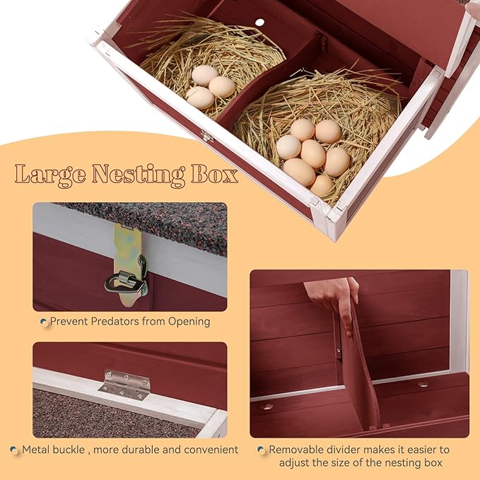 Petsfit Large Chicken Coop with Upgraded Perches, Wooden Outdoor Chicken Cage with Large Nesting Box, Weatherproof Open Asphalt Roof, and Removable Bottom for Easy Cleaning