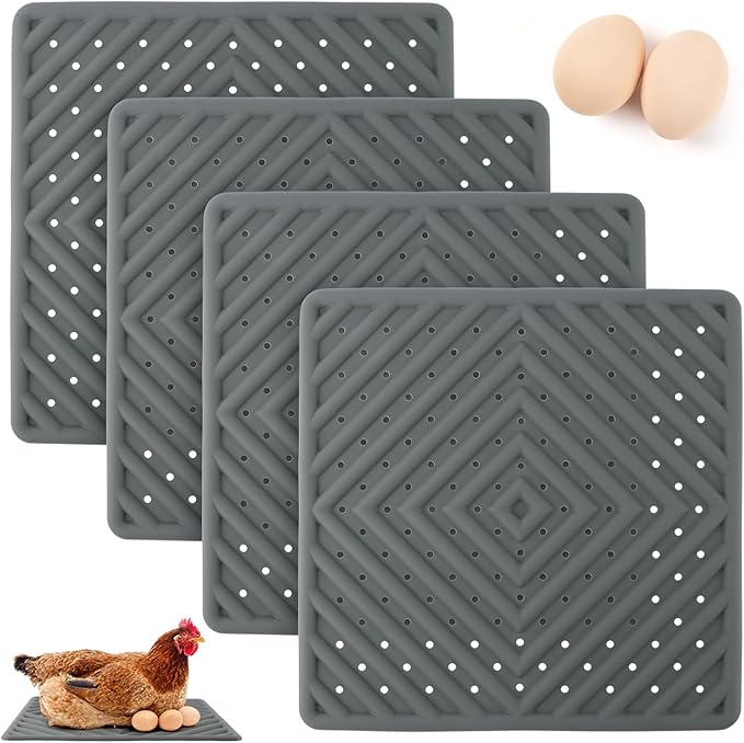 4-Pack Reusable Chicken Nesting Pads 12x12 Silicone Bedding – Prevent Egg Cracks, Quick Rinse & Dry (Drain Holes) – Durable for Backyard Flocks, Cut Coop Hassle