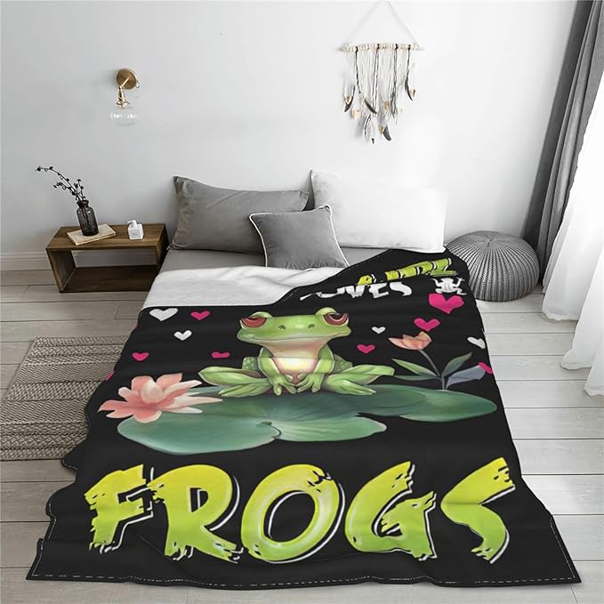 Frog Throw Blanket Just A Girl Frog Lover Gifts for Kids Adults Frog Decor Blanket Soft Fluffy Warm Cozy Plush Lightweight Fleece Home Blanket for Sofa Couch Bed Office Camping 60"X80"