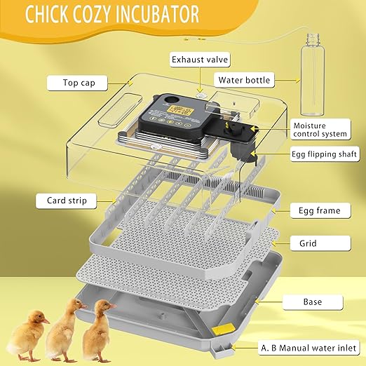 Incubators for Hatching Eggs 48 Egg Incubator with Automatic Turning and Humidity Control for Chicken Duck, Egg Candler for Chicken Eggs Goose Incubator Duck Quail Chick for Hatching Poultry (Grey)