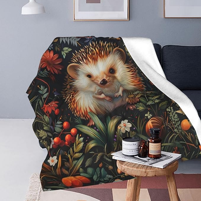 Cute Hedgehog Forest Decor Super Cozy Plush Lightweight Soft Flannel Fleece Jungle Animal Blanket Gifts For Girls Boys Kids Women Men Teenager For Sofa Bed Couch 60"X80"