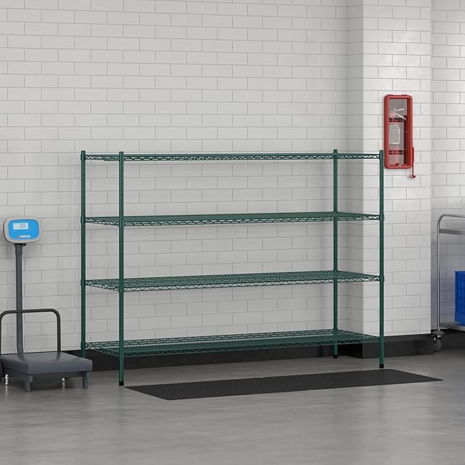 Commercial NSF Listed Green Epoxy Stationary Wire Shelving Kit 24" x 72" x 54", with 4 Shelves Perfect for Warehouse, Walk-in Refrigerator, Freezer, Grocery Store, Restaurant, Dishroom