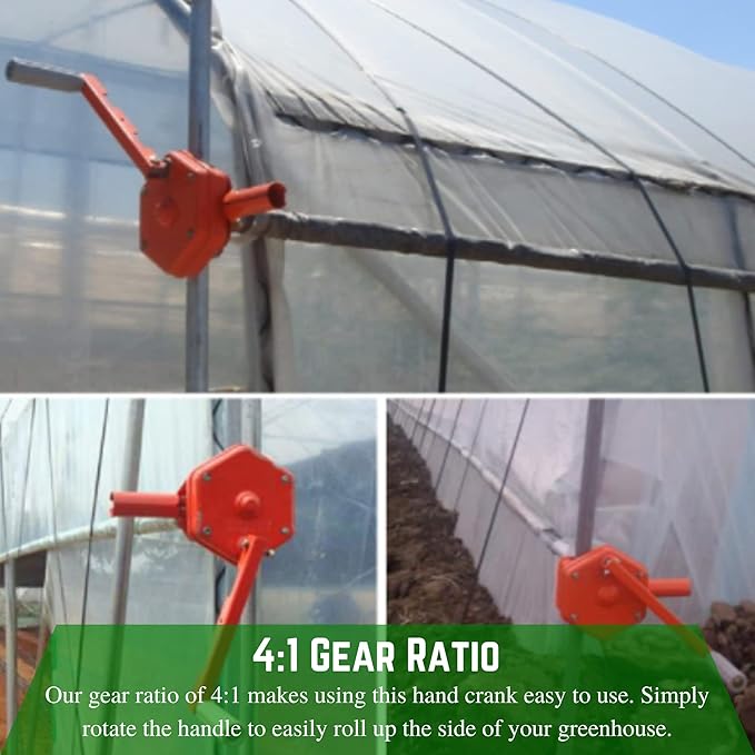 Farm Plastic Supply - Manual Winch Greenhouse Hand Crank - (1 Pack) - Metal Hand Crank, Hand Crank Winch Gear Roll Up Greenhouse Opener