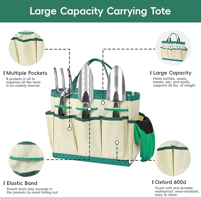 11-Piece Gardening Tool Set, Heavy Duty Garden Tool Set with Storage Bag and Apron, Durable Aluminum Alloy Garden Tools Kit, Gardening Gifts for Women, Mom, Grandma