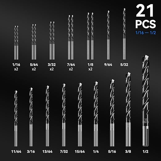 Triple Spiral Flute Cobalt Drill Bit Set (Pro - TiAlN Coated), Metal Drill Bit Set for Steel, Hardened Metal, Stainless Steel, 21PCS Drill Bits 1/16" to 1/2" with Index Storage Case