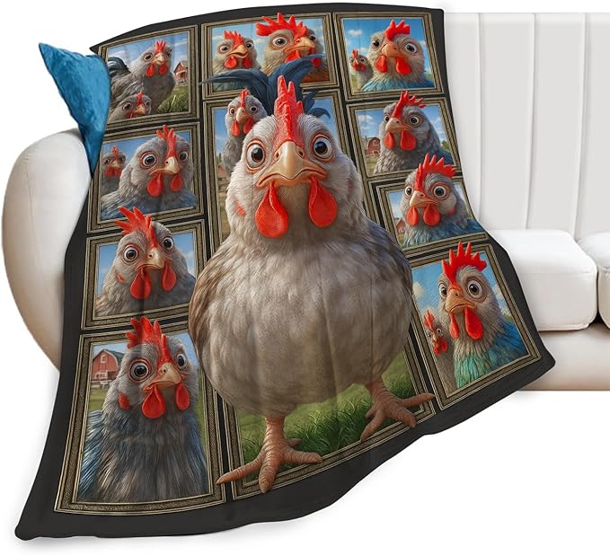 Chicken Fleece Blanket Funny Rooster Throw Blankets for Girls Boys Super Soft Warm Flannel Farm Roosters Animal Throws Gifts for Men Women Cozy Fuzzy Plush Stuffed Couch Bed Bedding Decor 60"X50"