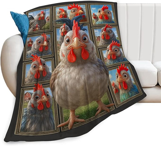 Chicken Fleece Blanket Funny Rooster Throw Blankets for Girls Boys Super Soft Warm Flannel Farm Roosters Animal Throws Gifts for Men Women Cozy Fuzzy Plush Stuffed Couch Bed Bedding Decor 60"X50"