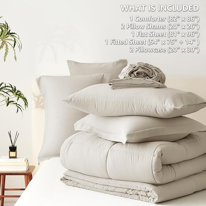 CozyLux Full Size Comforter Sets Oatmeal - 7 Pieces Bed in a Bag Full, Oeko-Tex Certified Bed Set, All Season Soft Bedding Set with Down Alternative Comforter, Sheets, Pillowcases & Pillow Shams