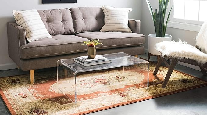 Unique Loom Versailles Collection Traditional Classic Floral Motif Area Rug (10' 0 x 13' 0 Rectangular, Terracotta/ Ivory)