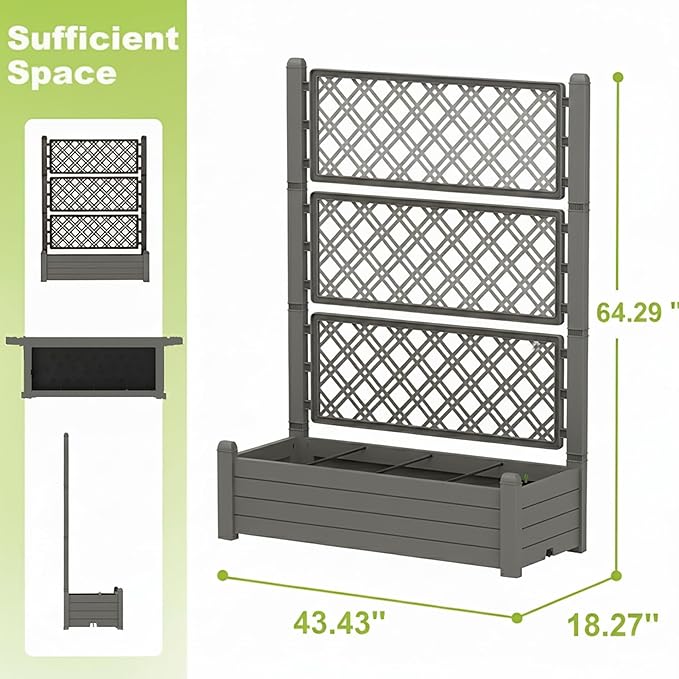 5.3' Tall Raised Garden Bed with Trellis, Outdoor Resin Plant Stand Planter Box with Drainage Plug for Veg/Fruits/Herb/Flower Best Choice for Backyard, Patio, Balcony (Coffee, 4 Pack)