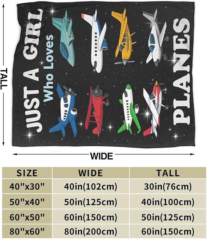 Airplane Fleece Blanket Pilot Plane Throw Blankets for Girls Women Super Soft Warm Flannel Cartoon Planes Throws Gifts for Kids Adults Cozy Fuzzy Plush Stuffed Couch Bed Bedding Decor 60"X50"