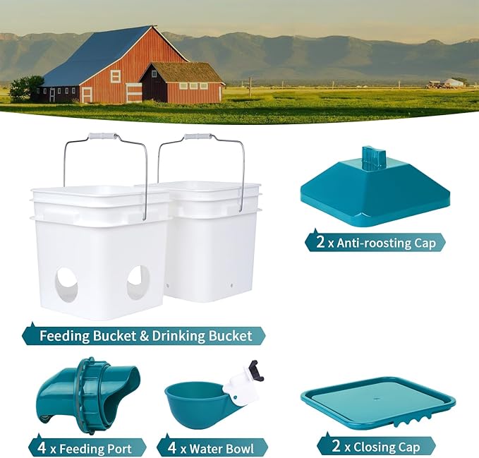 Chicken Feeder and Waterer Set,Anti-Roost Chicken Feeder and Automatic Chicken Waterer for Chickens, Ducks, Pigeons and Quail
