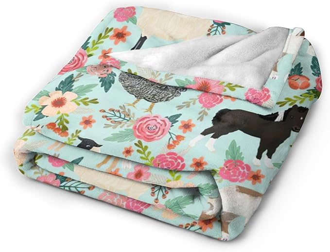 Cow Horse Blanket Super Cozy Soft Pig Goat Blanket Warm Plush Fluffy Chicken Flower Stuff Gifts for Women Girls Fleece Flannel Gift Blankets for Kids Adults 80"X60"
