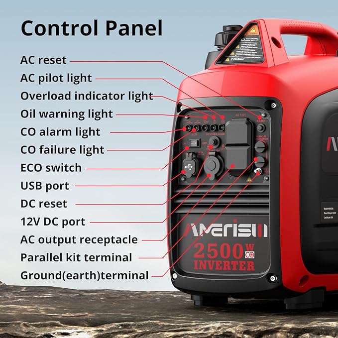 Portable Inverter Generator 2500W Gas Powered, Long Runtime Gas Generator for Home Backup, Emergency, Camping, EPA Compliant 2025 Version