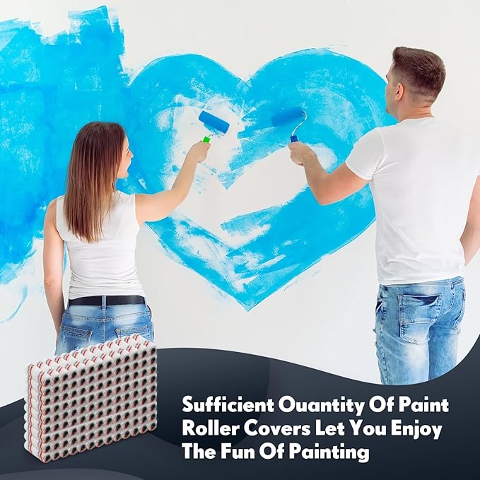 Nuogo 150 Pcs 4 Inch Mini Paint Roller Cover 1/2" Nap Small Microfiber Roller Covers Home Repair Tools House Household Supplies Kit(Red, Black)