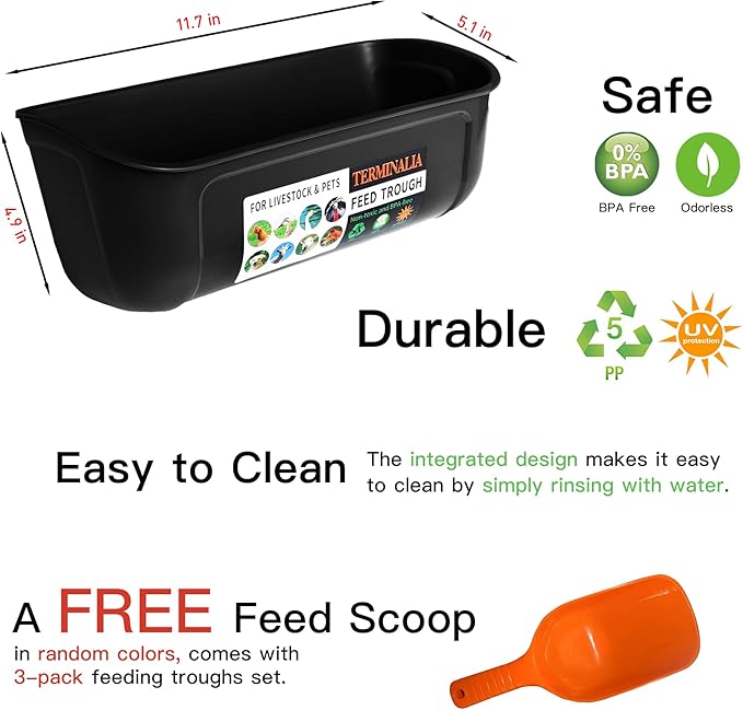 3 Pack Duck Chicken Poultry Hanging Fence Feeder | 8 Quarts in Total | Black｜A Free Feed Scoop Included