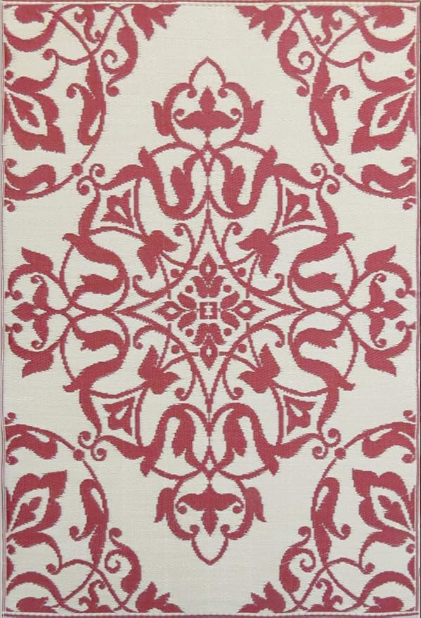 Mad Mats Traditional Outdoor Rug, Reversible Plastic Mat (6' x 9', New Wrought Iron - Deep Red)